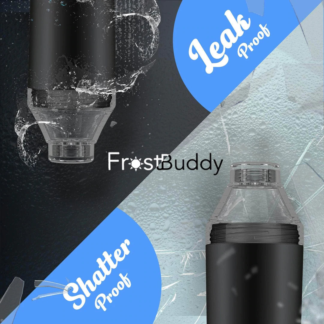 FrostBuddy Big Buddy cocktail shaker feature showing the shaker lid and leak-resistant design.