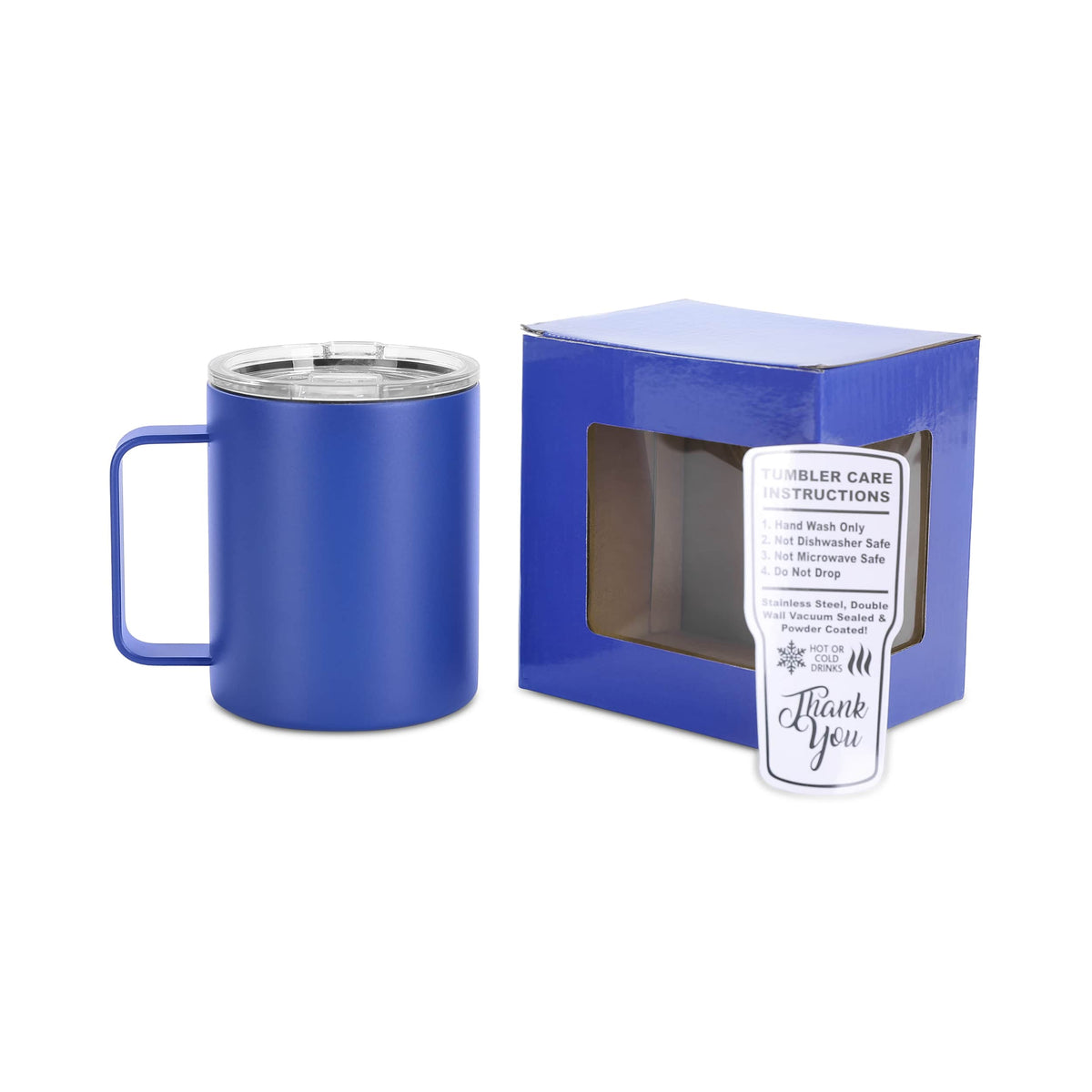 Indigo Blue 12 oz vacuum-insulated stainless steel camper mug ready for personalization.