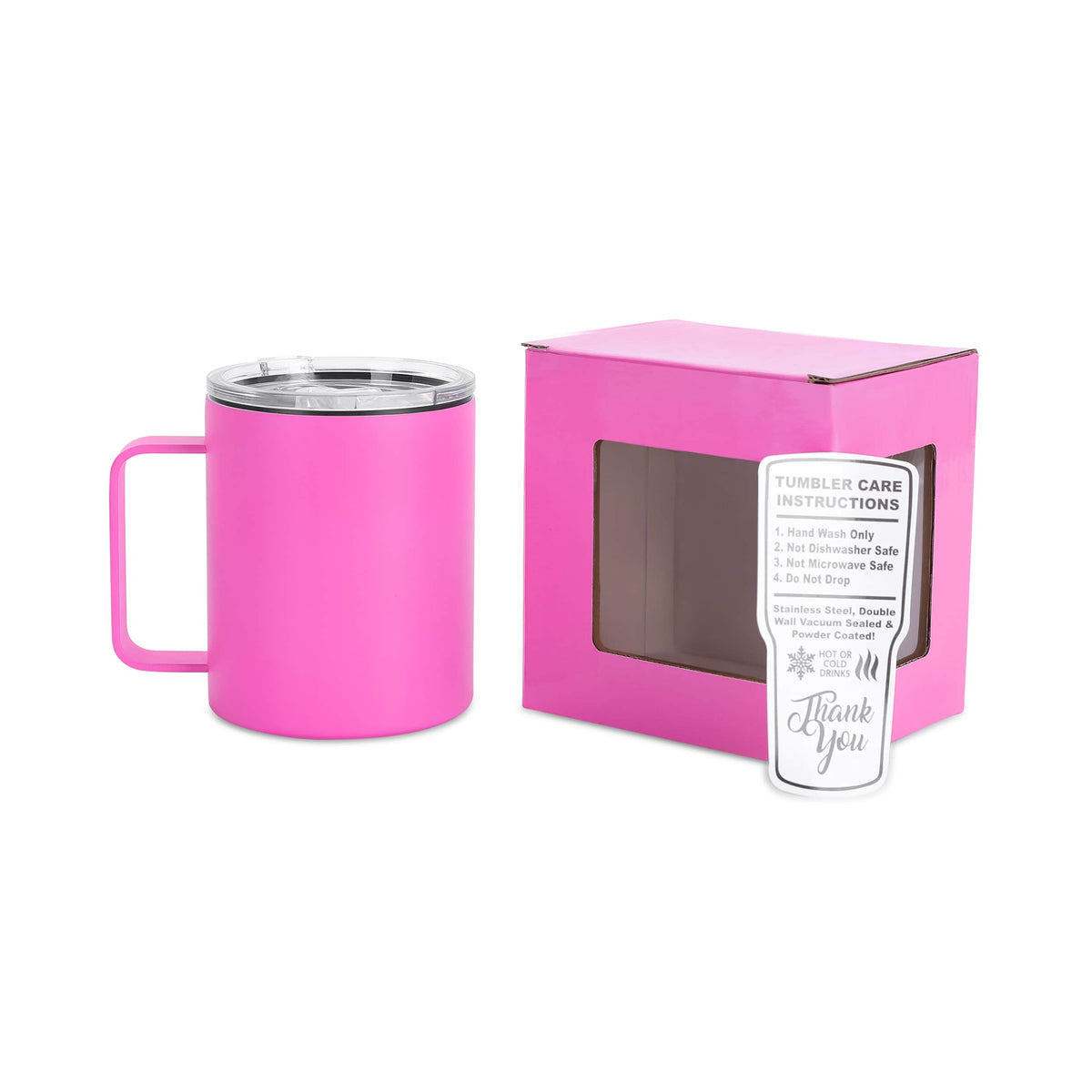 Primrose Pink 12 oz vacuum-insulated stainless steel camper mug ready for personalization.