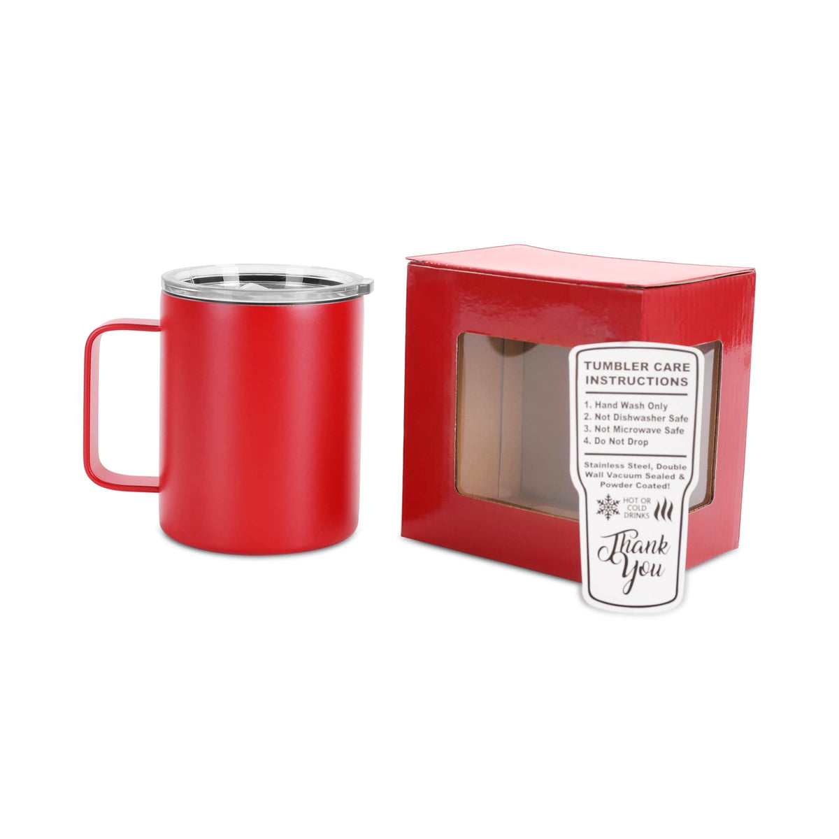 Ruby Red 12 oz vacuum-insulated stainless steel camper mug ready for personalization.