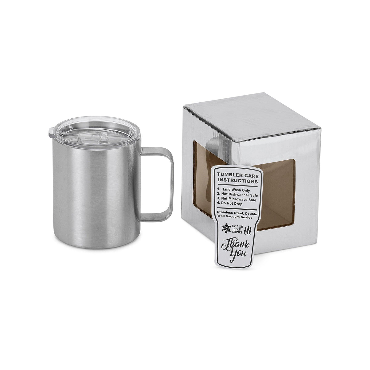 Stainless Steel 12 oz vacuum-insulated camper mug ready for personalization.