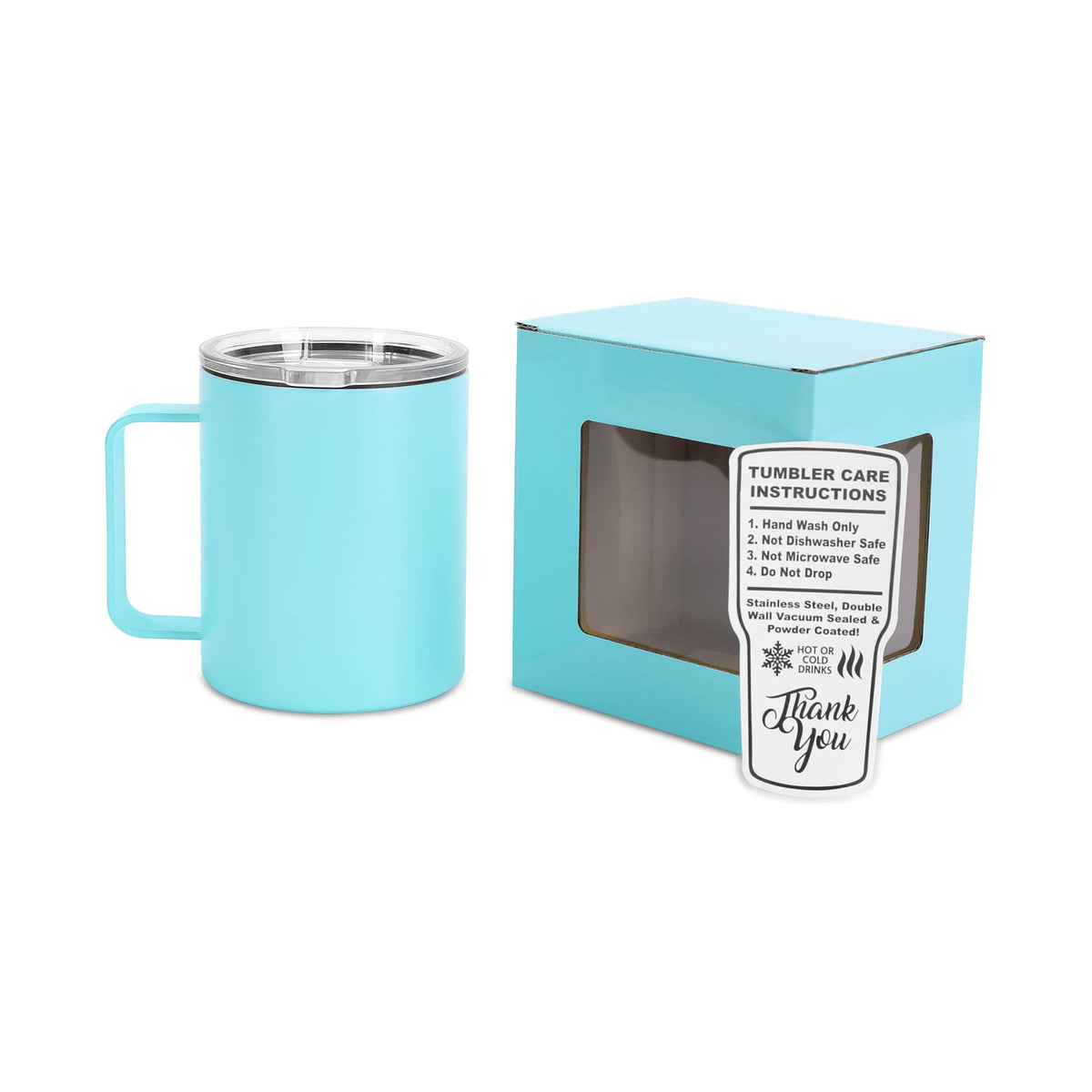 Teal 12 oz vacuum-insulated stainless steel camper mug ready for personalization.