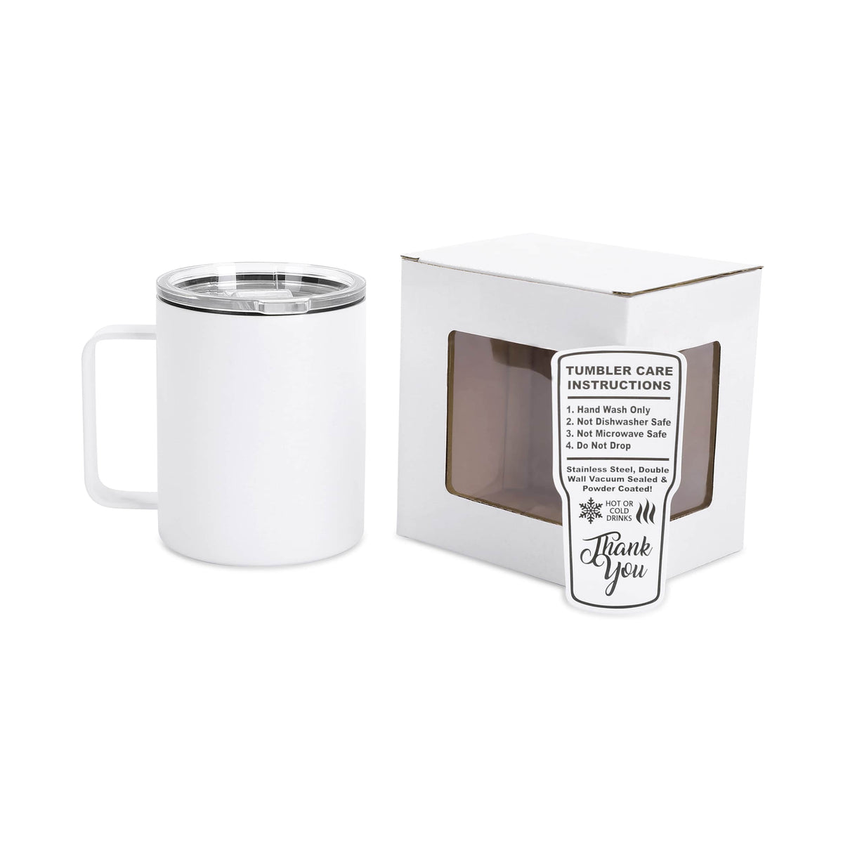 White 12 oz vacuum-insulated stainless steel camper mug ready for personalization.