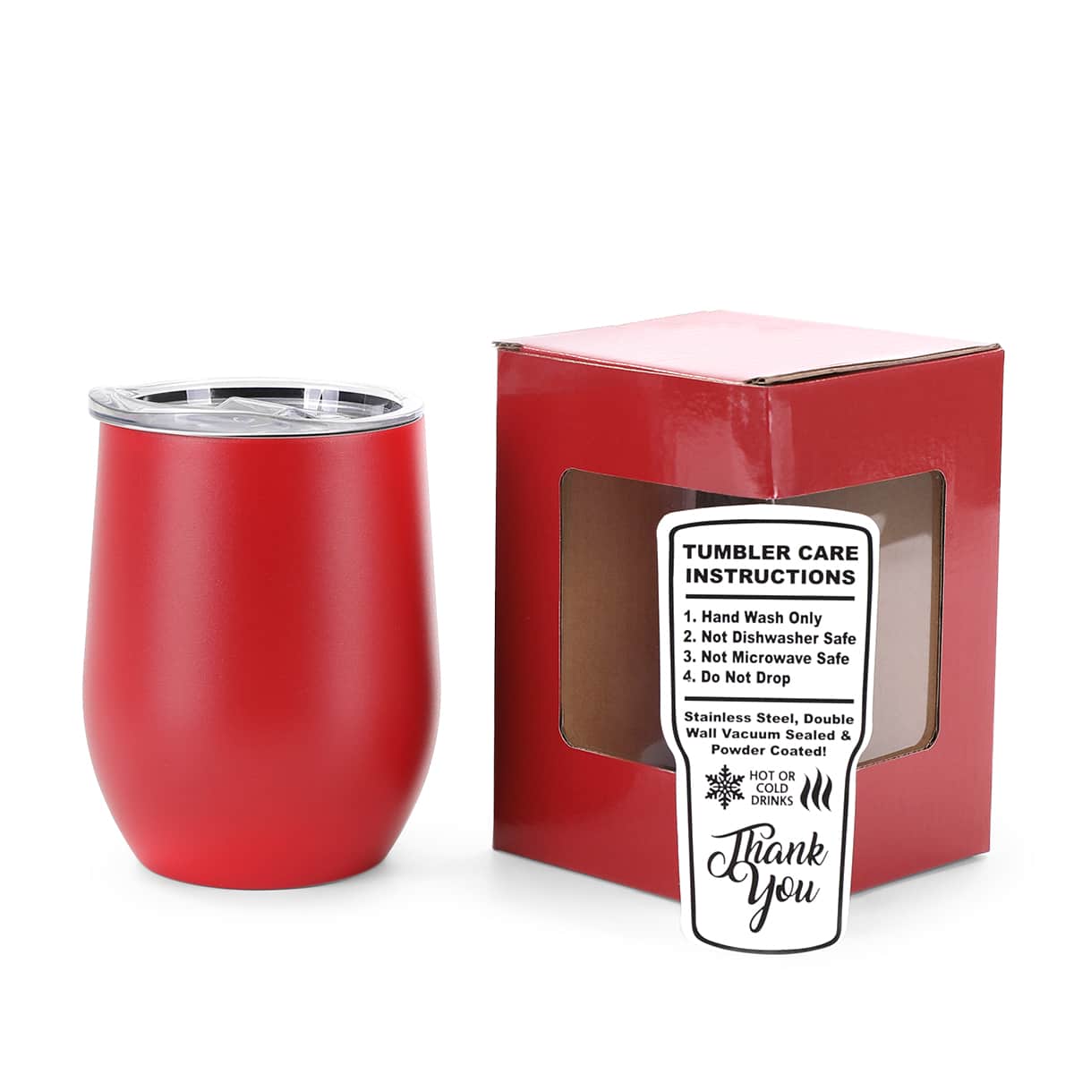 Ruby Red 12 oz vacuum-insulated stainless steel wine tumbler ready for personalization.