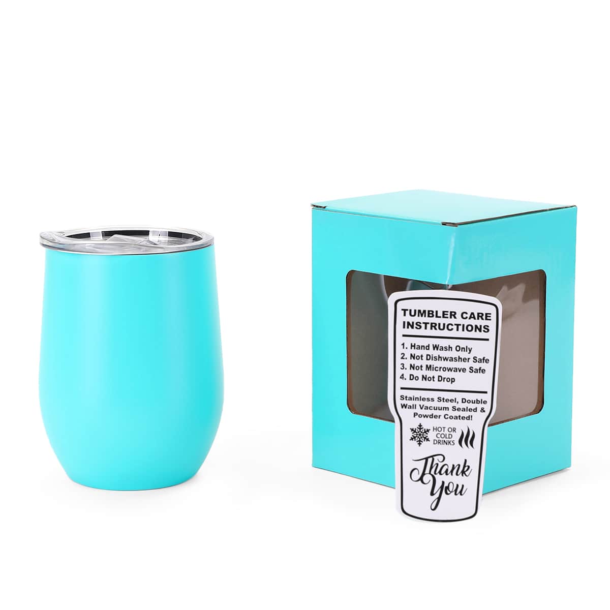 Teal 12 oz vacuum-insulated stainless steel wine tumbler ready for personalization.