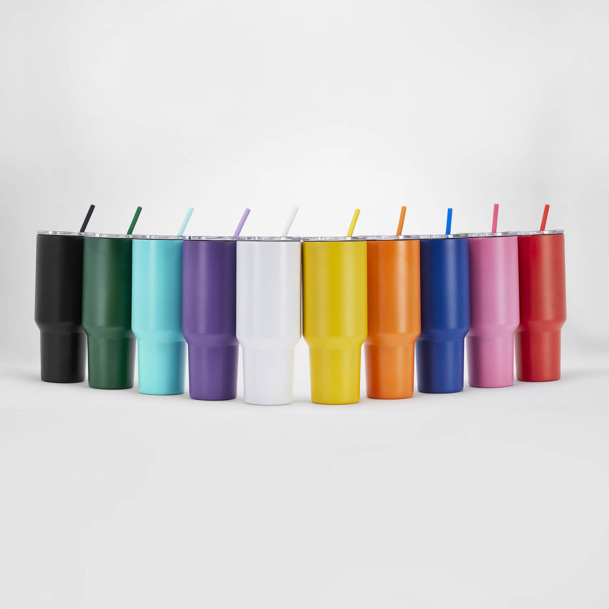 40 oz Classic Tumblers shown in 10 powder-coated colors and Stainless Steel.