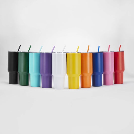 40 oz Classic Tumblers shown in 10 powder-coated colors and Stainless Steel.