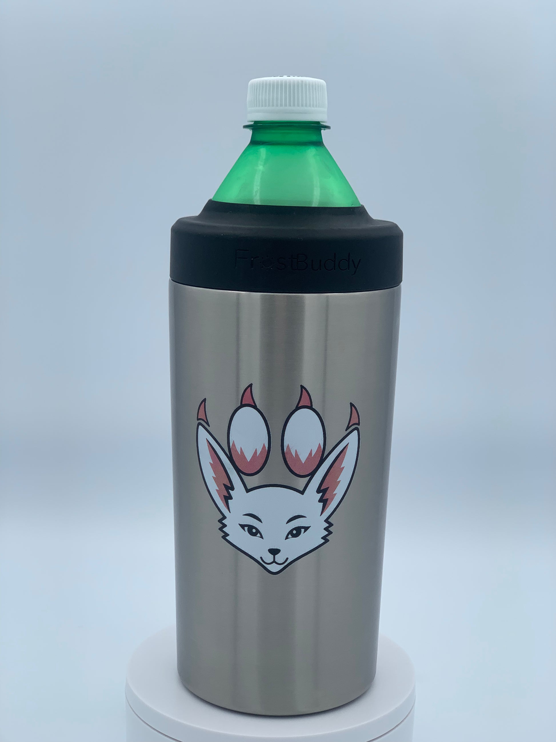 Personalized FrostBuddy Big Buddy used as a bottle cooler with a bottled drink inserted.