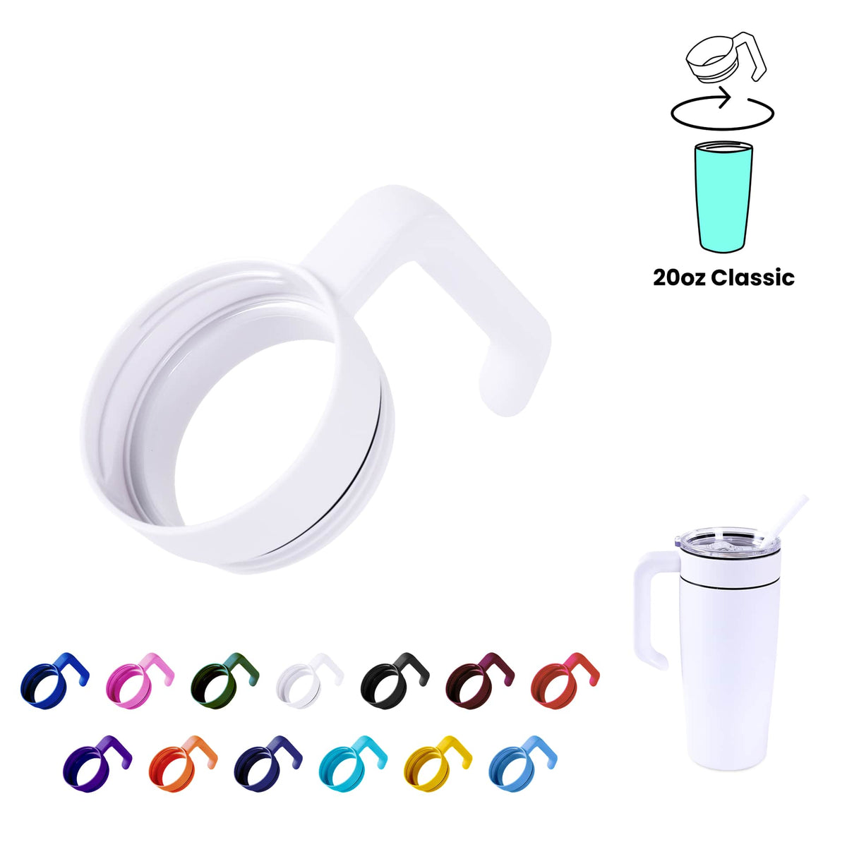 Removable tumbler handle for Fennec Creations 20 oz Classic tumbler, available in 10 colors.