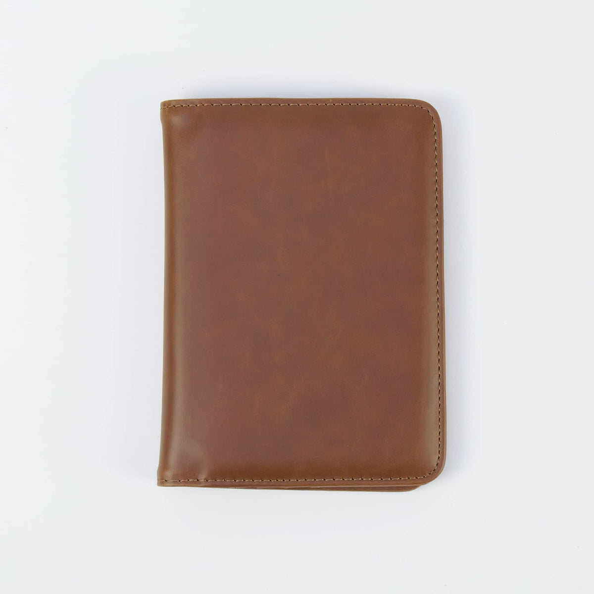 Buckskin Brown leatherette RFID-blocking passport wallet ready for personalization.