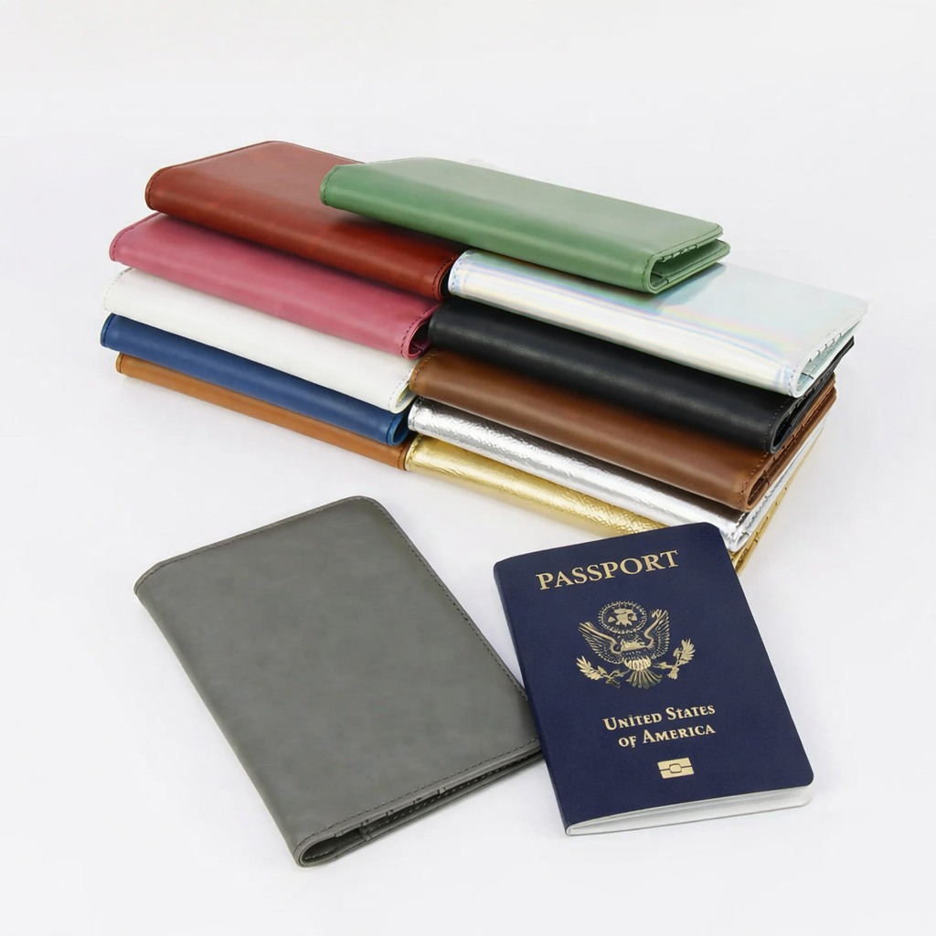 Personalized RFID-blocking passport wallets available in Core Colors and Signature Finishes.