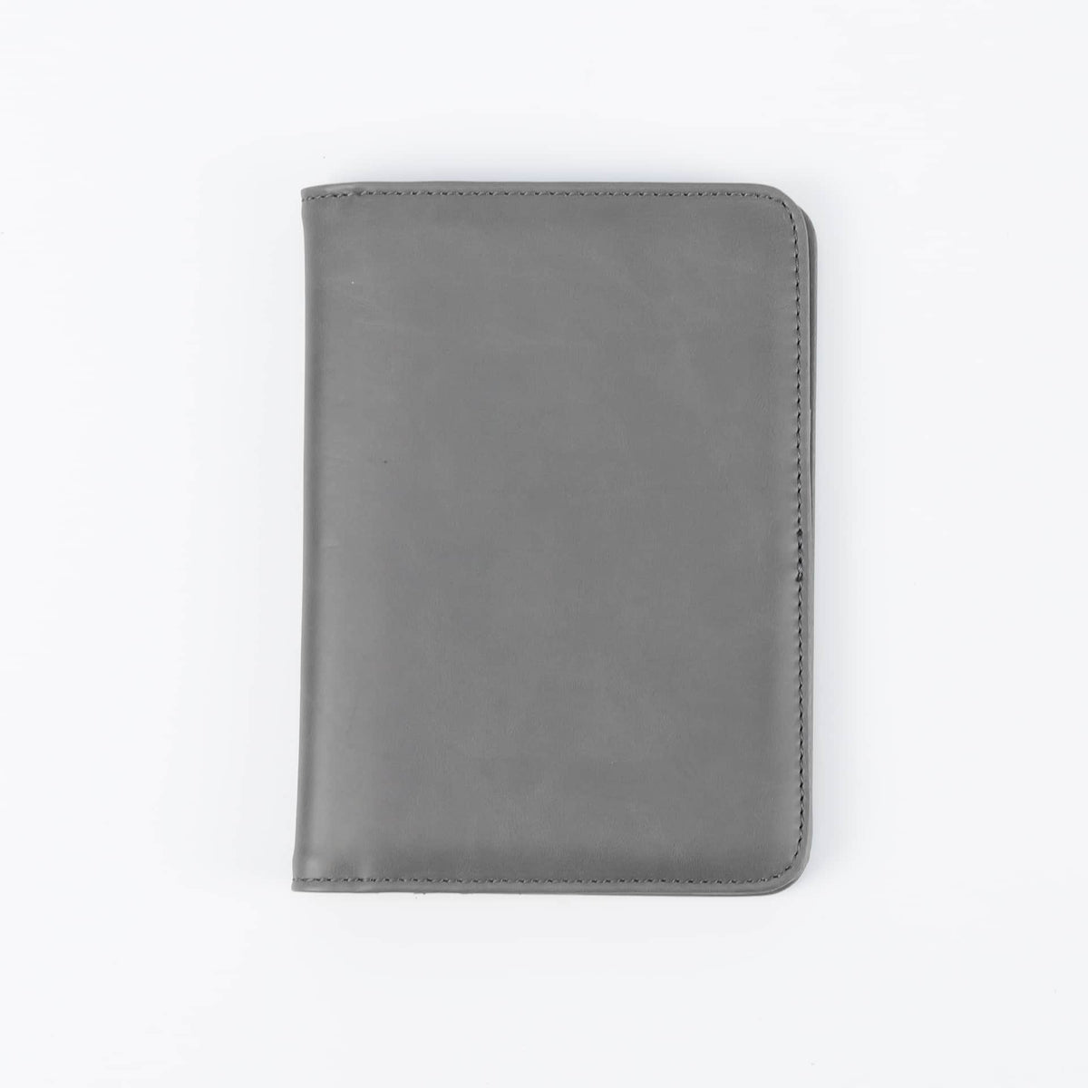 Flint Gray leatherette RFID-blocking passport wallet ready for personalization.