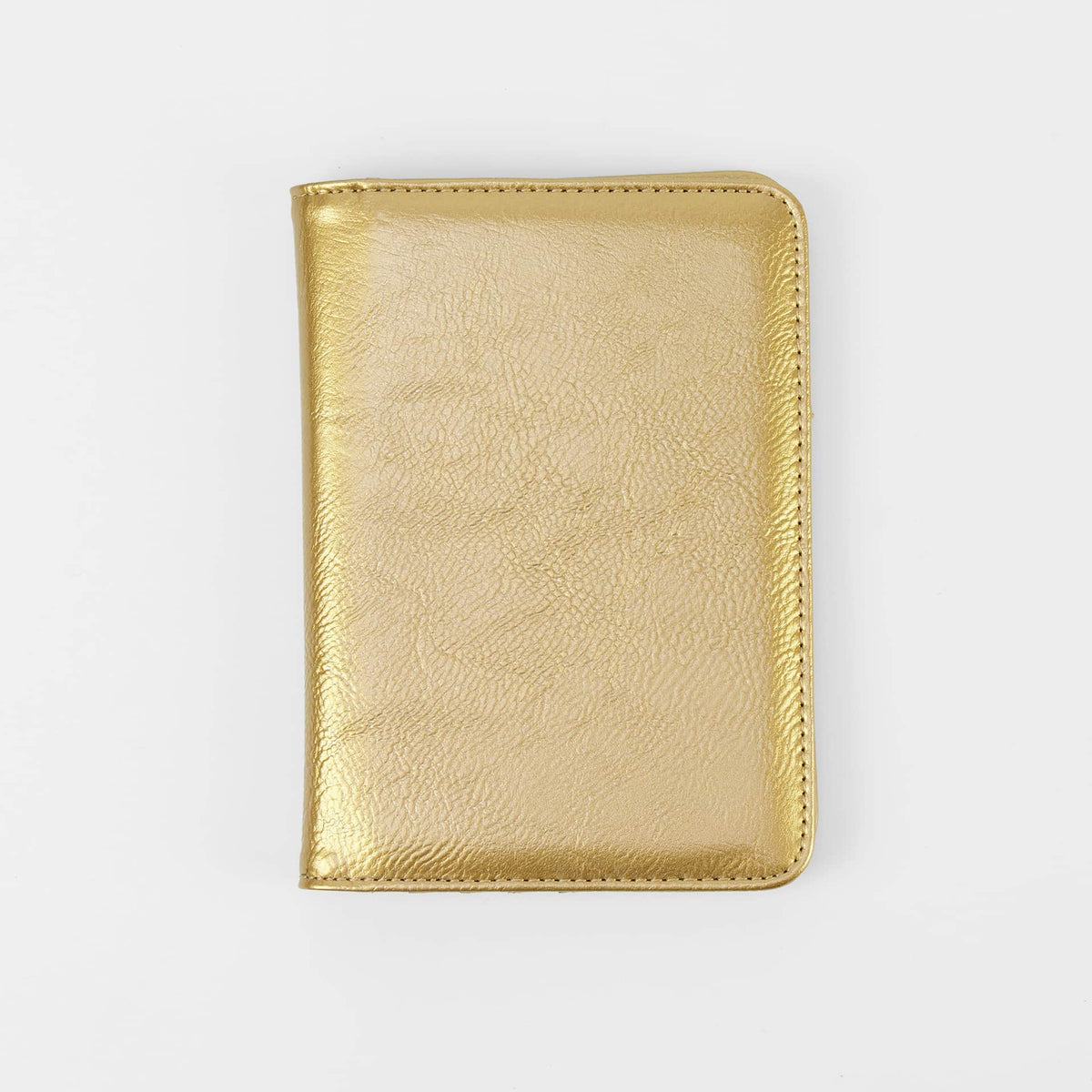 Metallic Gold RFID-blocking passport wallet Signature Finish ready for personalization.