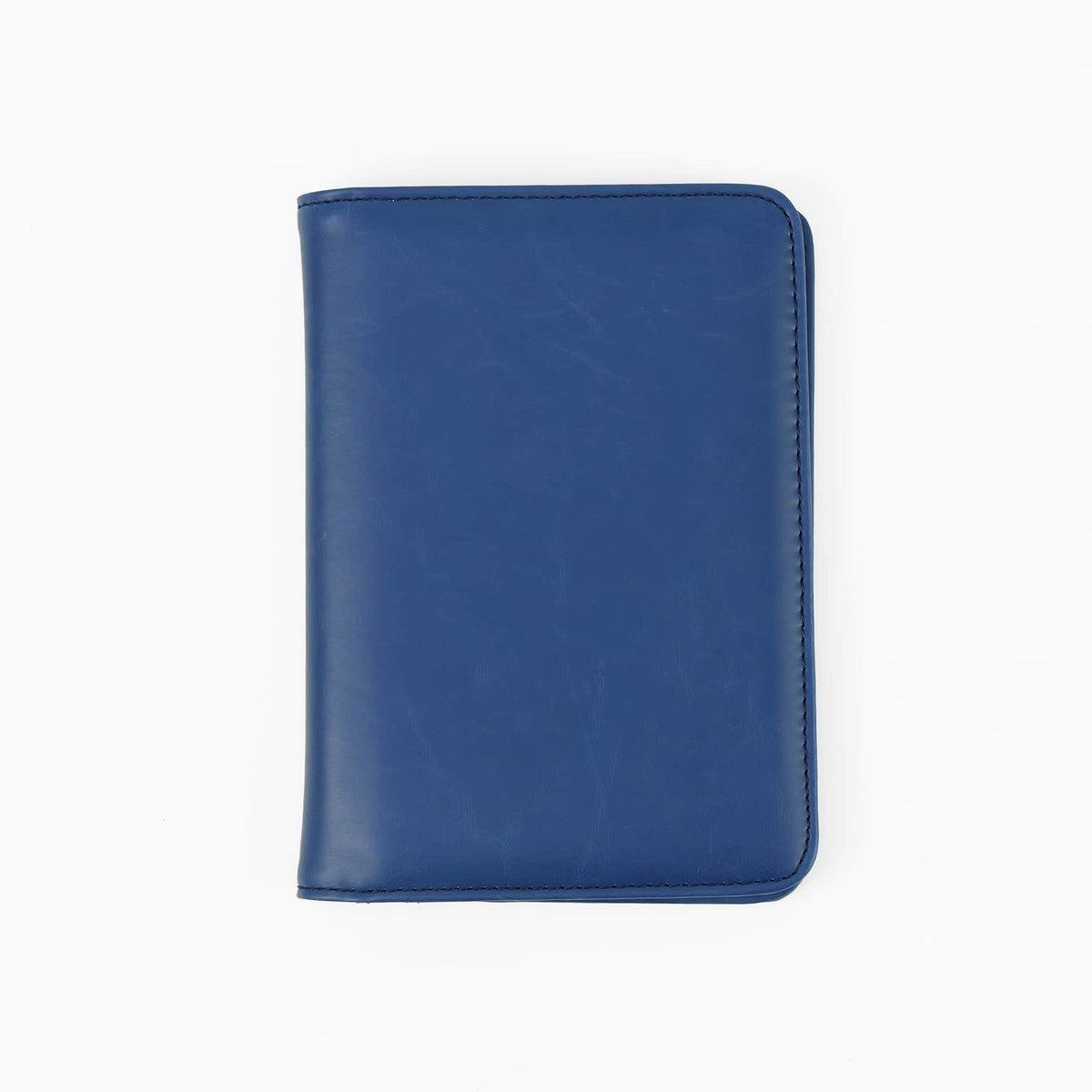 Navy Blue leatherette RFID-blocking passport wallet ready for personalization.
